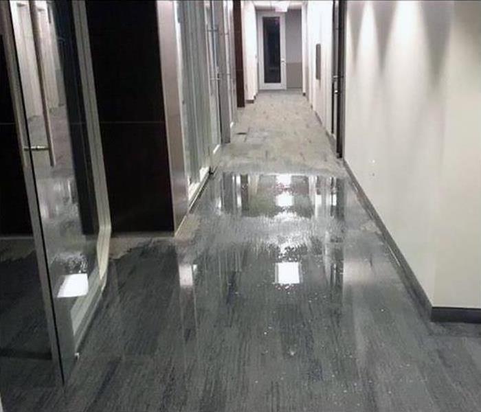 The hallway in this building is covered in water